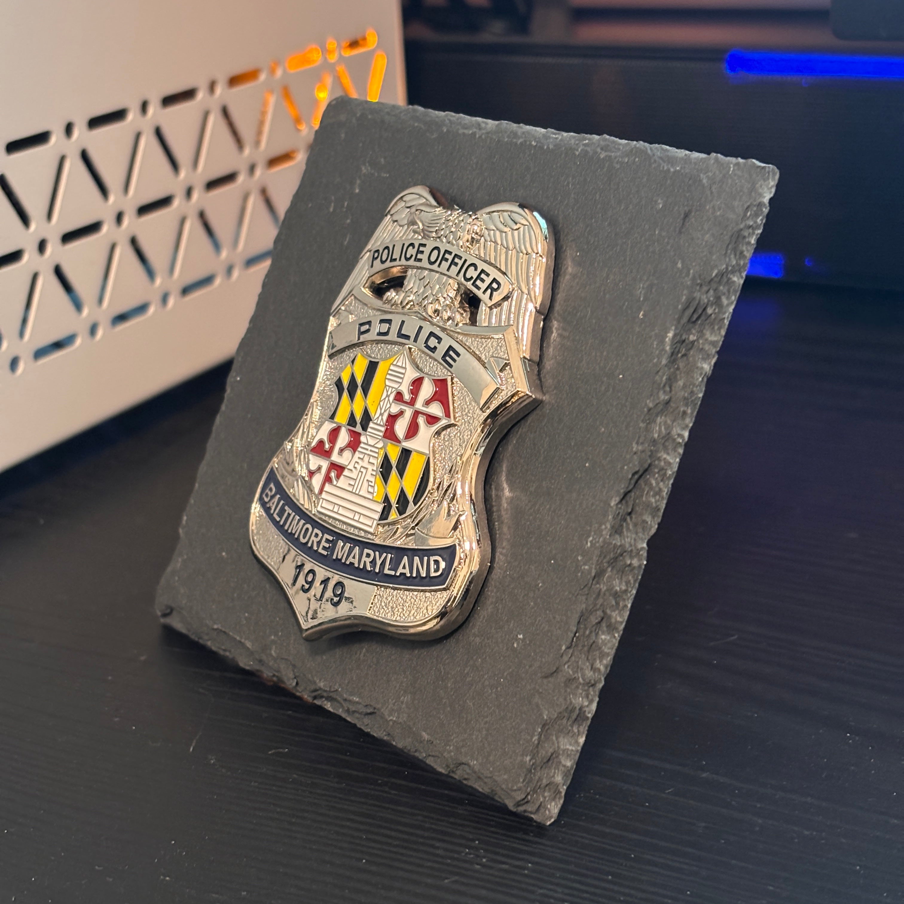Baltimore maryland police badge Desk Decor,Fathers Day Gift From Daughter, Retirement Gift, Desk Decor