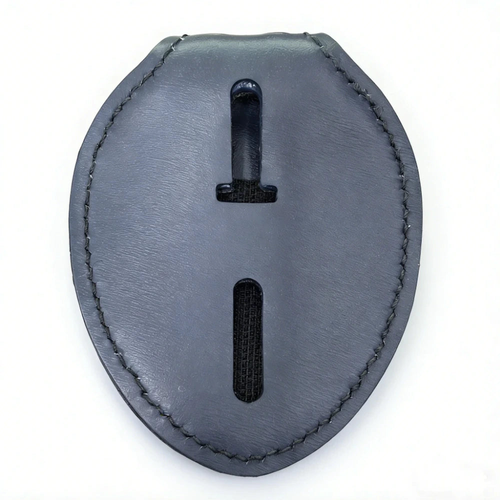 Personalized Genuine Leather Oval Police Badge Holder - Dark blue Case with Belt Clip & Neck Chain