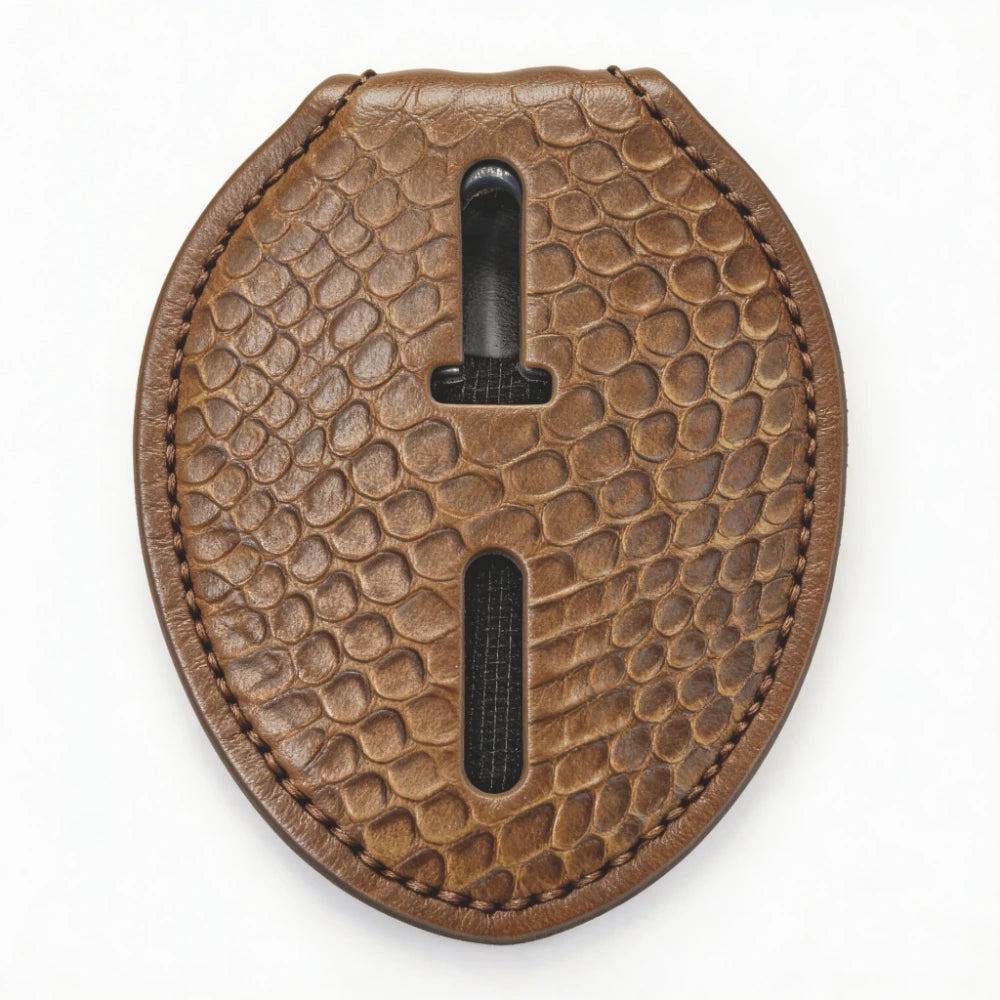 Personalized Genuine Leather Oval Police Badge Holder - S001 Case with Belt Clip & Neck Chain
