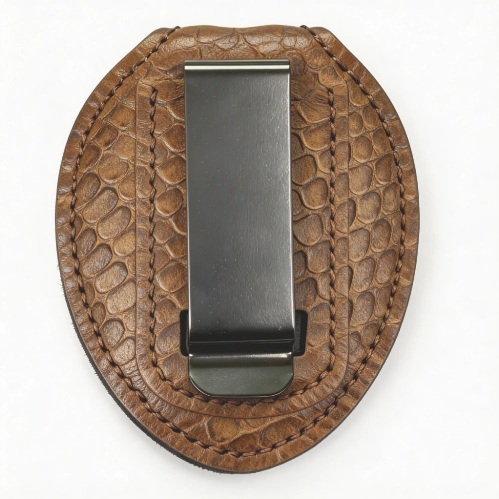 Personalized Genuine Leather Oval Police Badge Holder - S001 Case with Belt Clip & Neck Chain