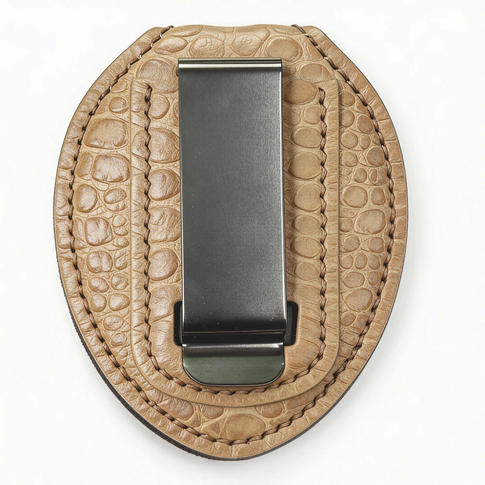Personalized Genuine Leather Oval Police Badge Holder - SP002 Case with Belt Clip & Neck Chain