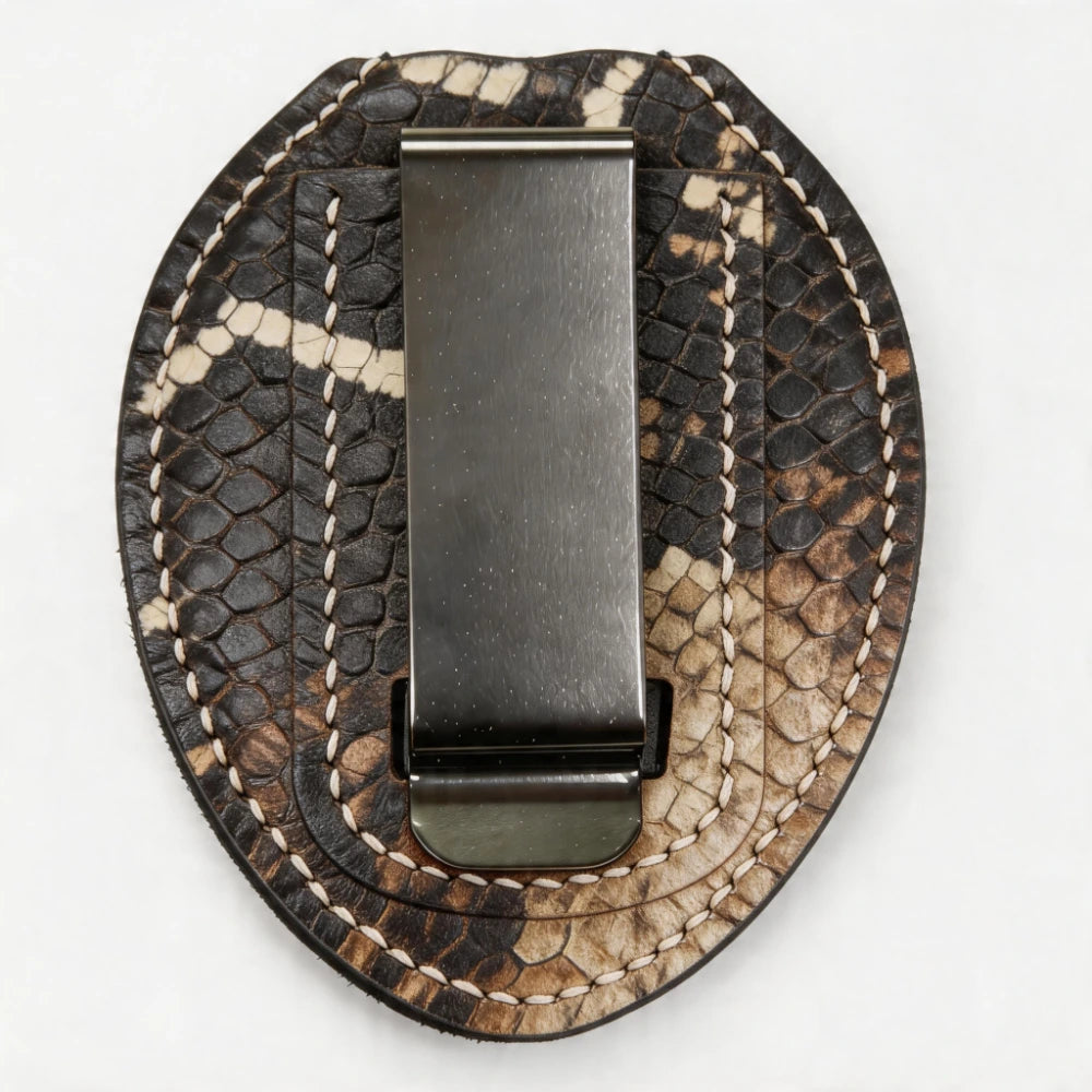 Personalized Genuine Leather Oval Police Badge Holder - P005 Case with Belt Clip & Neck Chain
