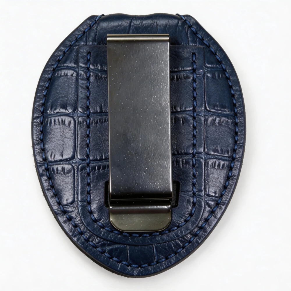 Personalized Genuine Leather Oval Police Badge Holder - B004 Case with Belt Clip & Neck Chain