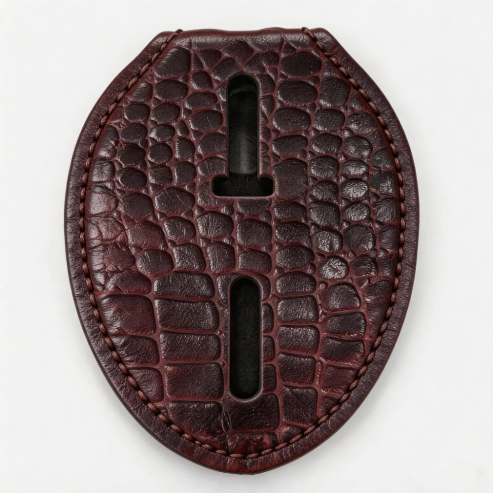 Personalized Genuine Leather Oval Police Badge Holder - C002 Case with Belt Clip & Neck Chain