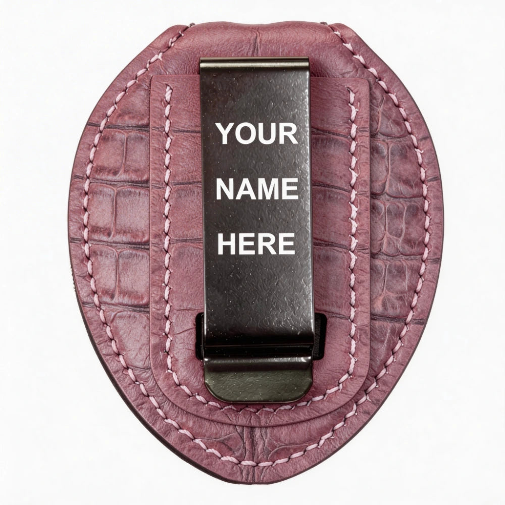 Personalized Genuine Leather Oval Police Badge Holder - C004 Case with Belt Clip & Neck Chain