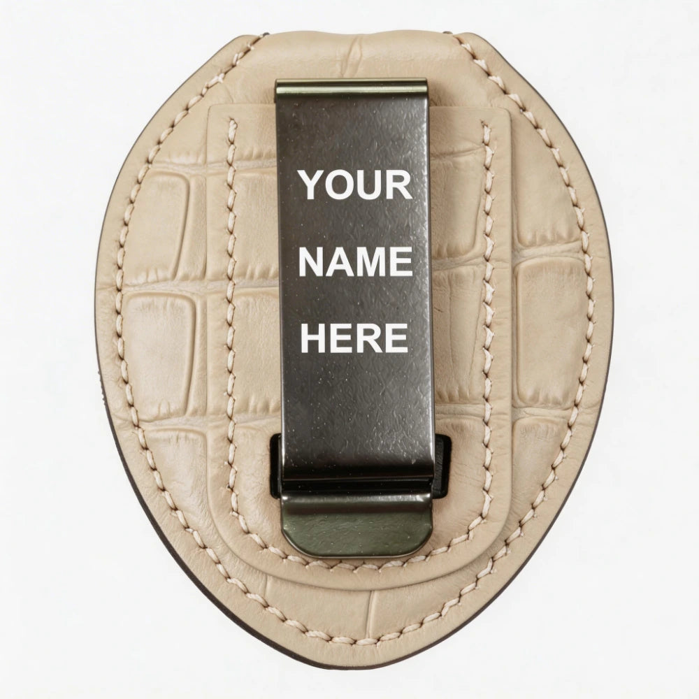 Personalized Genuine Leather Oval Police Badge Holder - B008 Case with Belt Clip & Neck Chain