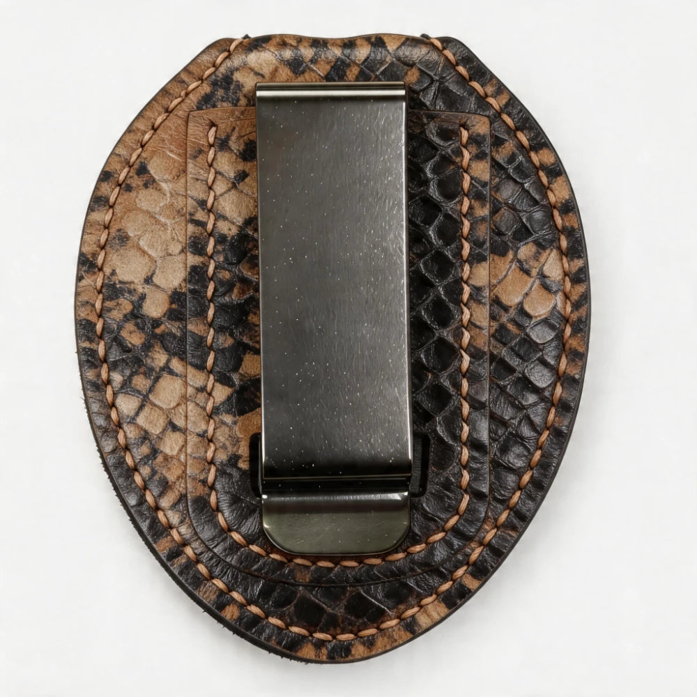 Personalized Genuine Leather Oval Police Badge Holder - P006 Case with Belt Clip & Neck Chain