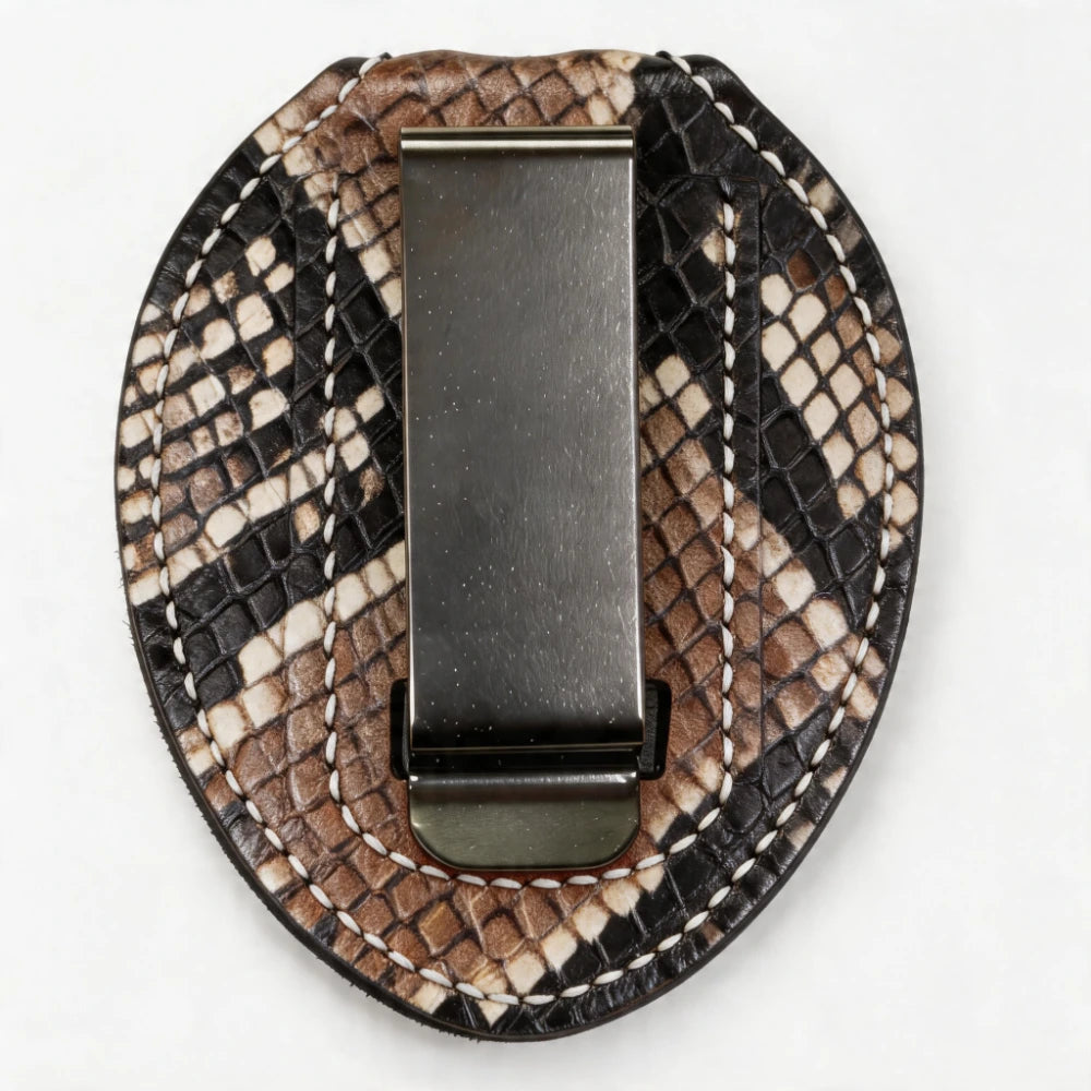 Personalized Genuine Leather Oval Police Badge Holder - P007 Case with Belt Clip & Neck Chain