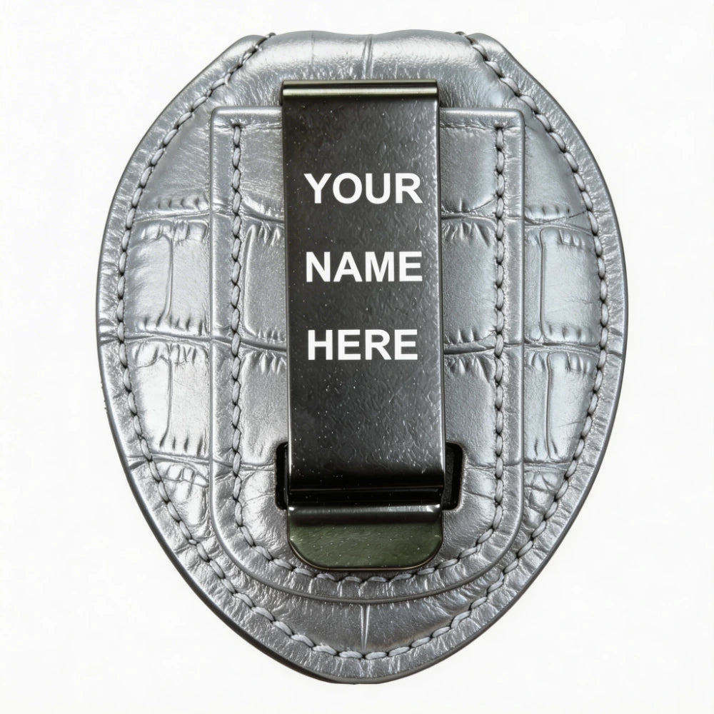 Personalized Genuine Leather Oval Police Badge Holder - B006 Case with Belt Clip & Neck Chain