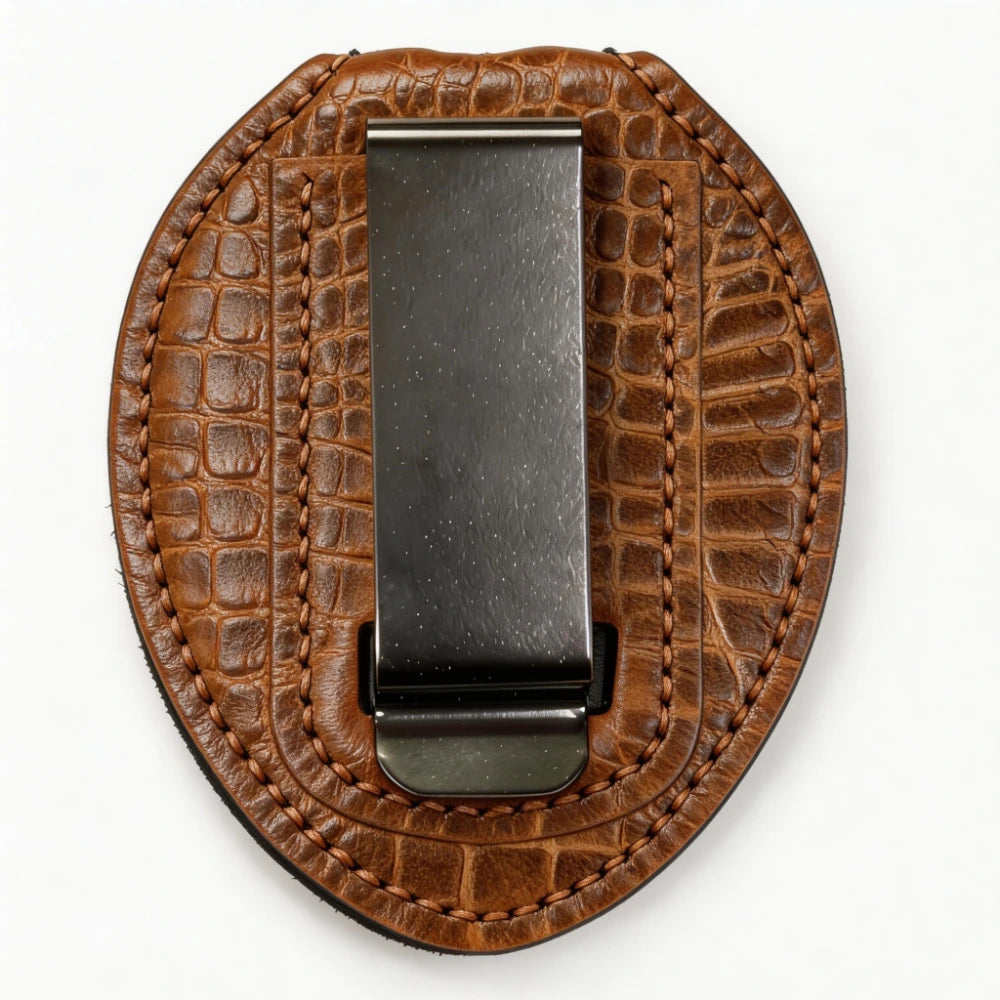 Personalized Genuine Leather Oval Police Badge Holder - C006 Case with Belt Clip & Neck Chain
