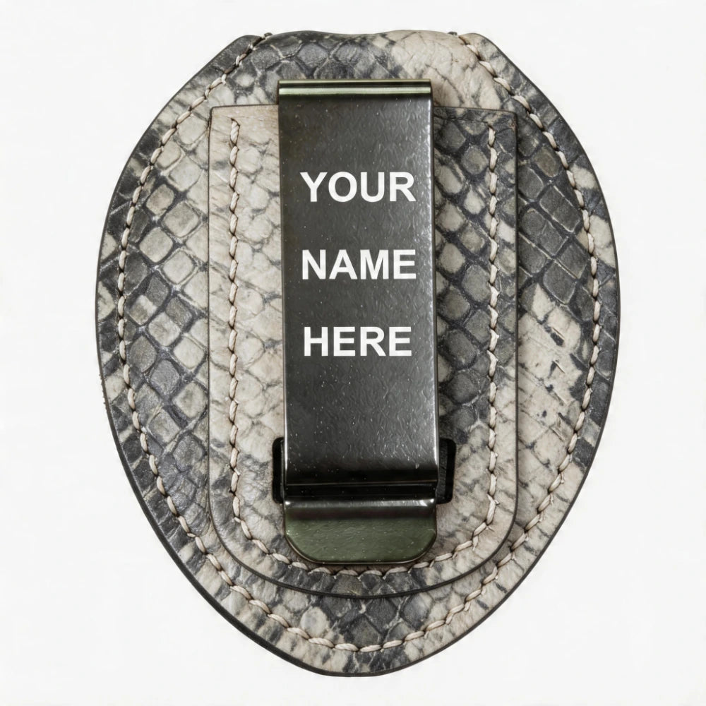 Personalized Genuine Leather Oval Police Badge Holder - P009 Case with Belt Clip & Neck Chain