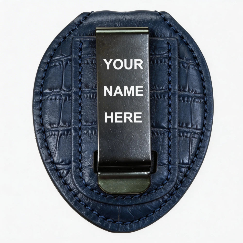 Personalized Genuine Leather Oval Police Badge Holder - B004 Case with Belt Clip & Neck Chain