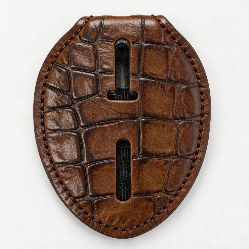 Personalized Genuine Leather Oval Police Badge Holder - C003 Case with Belt Clip & Neck Chain