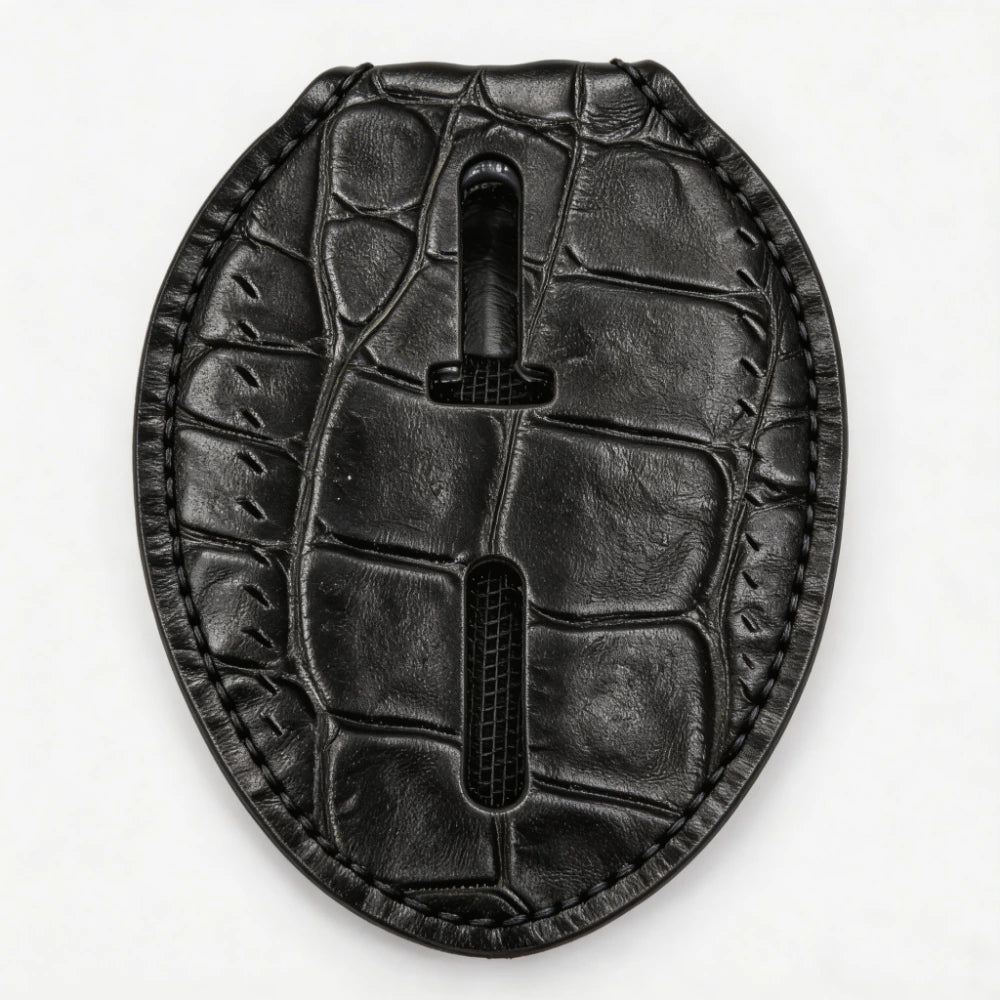 Personalized Genuine Leather Oval Police Badge Holder - C001 Case with Belt Clip & Neck Chain