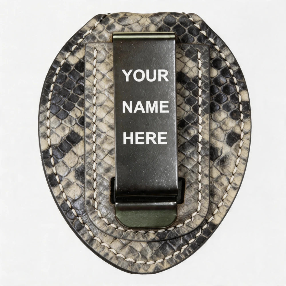 Personalized Genuine Leather Oval Police Badge Holder - P011 Case with Belt Clip & Neck Chain