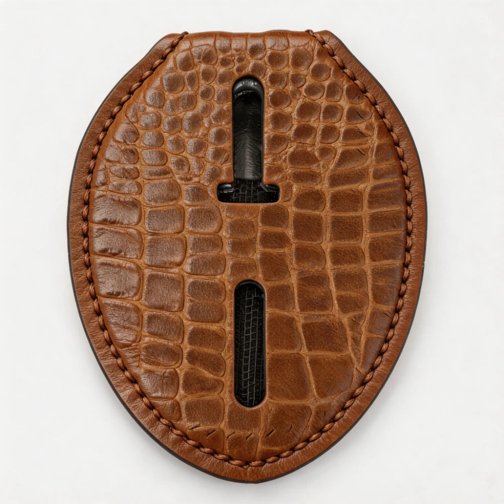 Personalized Genuine Leather Oval Police Badge Holder - C006 Case with Belt Clip & Neck Chain