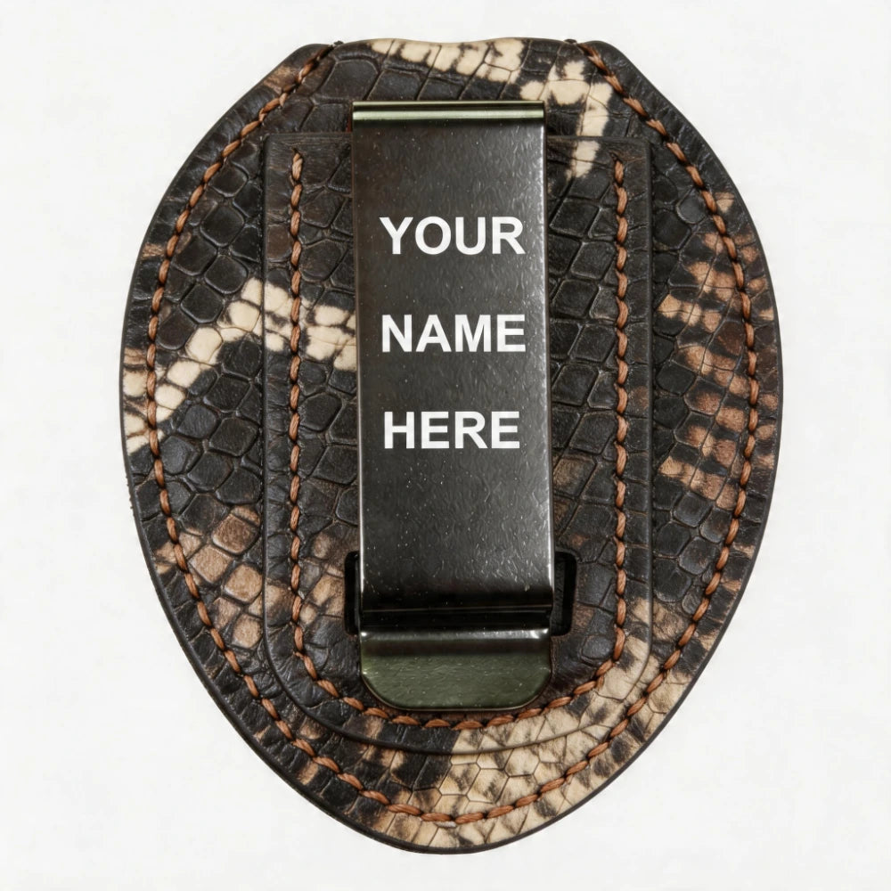 Personalized Genuine Leather Oval Police Badge Holder - P005 Case with Belt Clip & Neck Chain