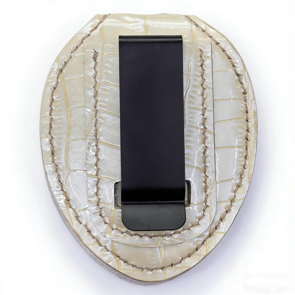 Personalized Genuine Leather Oval Police Badge Holder - Bamboo-joint pattern Case with Belt Clip & Neck Chain