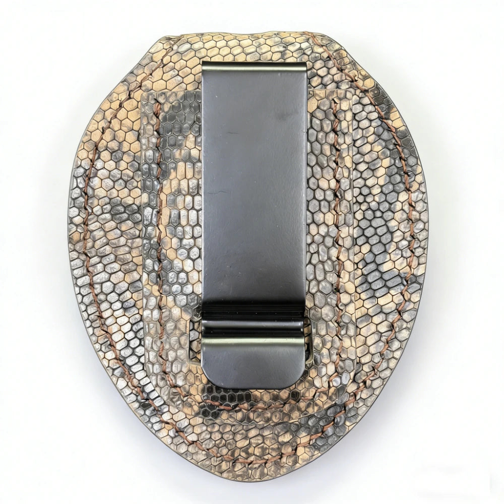 Personalized Genuine Leather Oval Police Badge Holder - Python pattern Case with Belt Clip & Neck Chain