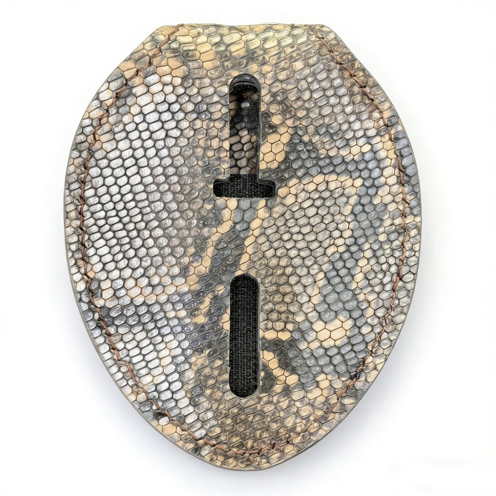 Personalized Genuine Leather Oval Police Badge Holder - Python pattern Case with Belt Clip & Neck Chain