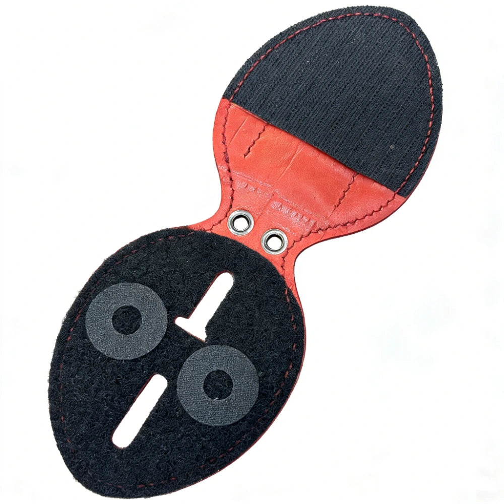 Personalized Genuine Leather Oval Police Badge Holder - Red Bamboo-joint pattern Case with Belt Clip & Neck Chain