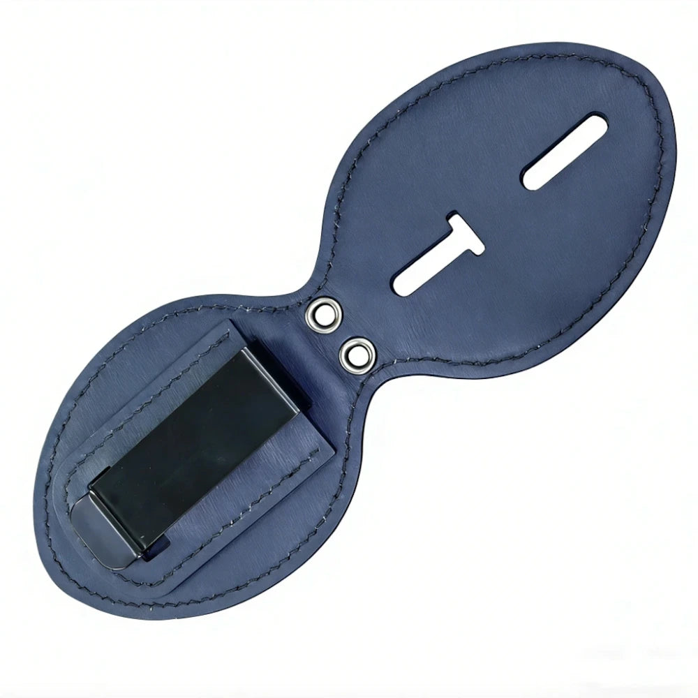 Personalized Genuine Leather Oval Police Badge Holder - Dark blue Case with Belt Clip & Neck Chain