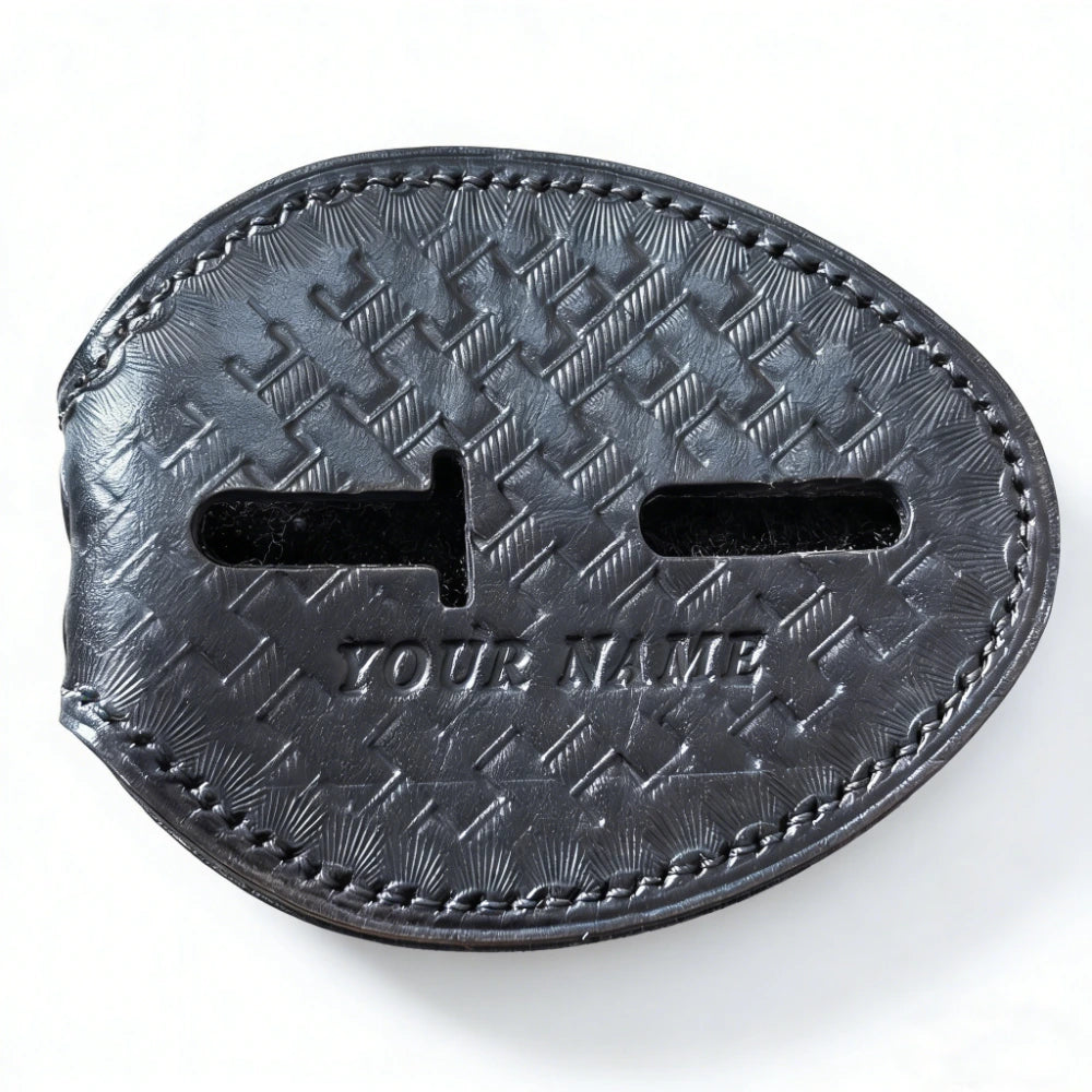 Personalized Genuine Leather Oval Police Badge Holder - Handmade Embossed Case with Belt Clip & Neck Chain