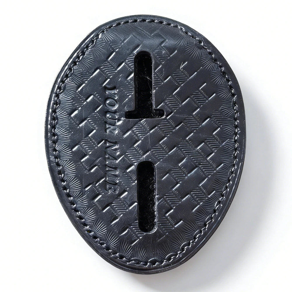 Personalized Genuine Leather Oval Police Badge Holder - Handmade Embossed Case with Belt Clip & Neck Chain