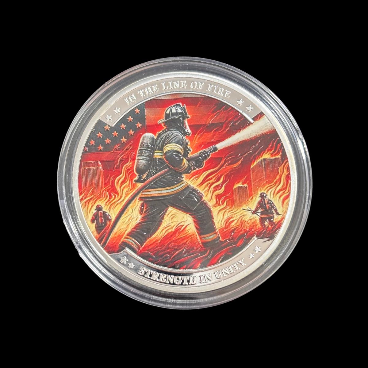 IN THE LINE OF FIRE STRENGTH IN UNITY FIREFIGHTER Challenge Coin