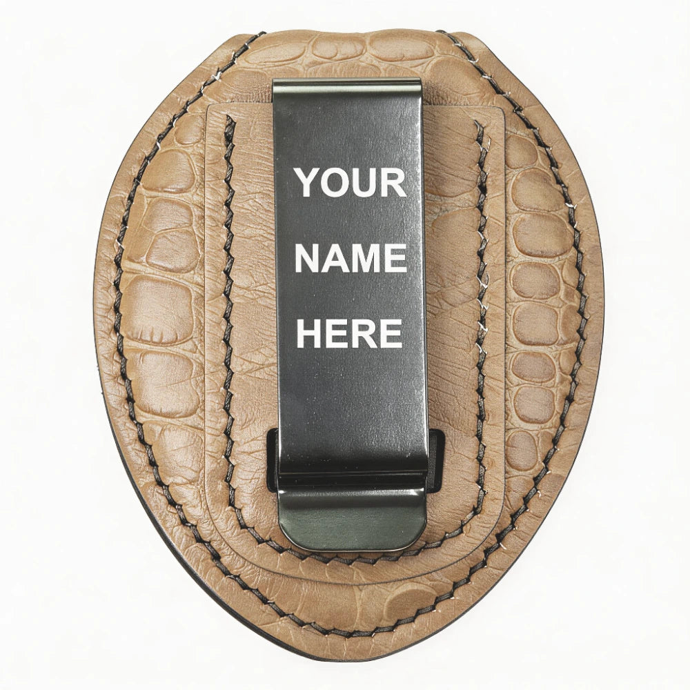 Personalized Genuine Leather Oval Police Badge Holder - SP002 Case with Belt Clip & Neck Chain