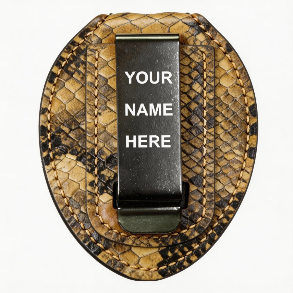 Personalized Genuine Leather Oval Police Badge Holder - S003 Case with Belt Clip & Neck Chain