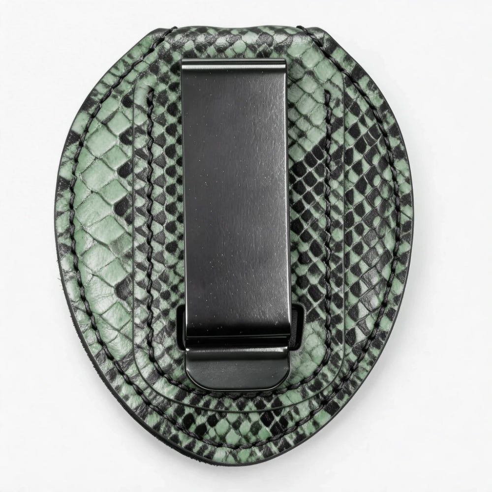 Personalized Genuine Leather Oval Police Badge Holder - S002 Case with Belt Clip & Neck Chain