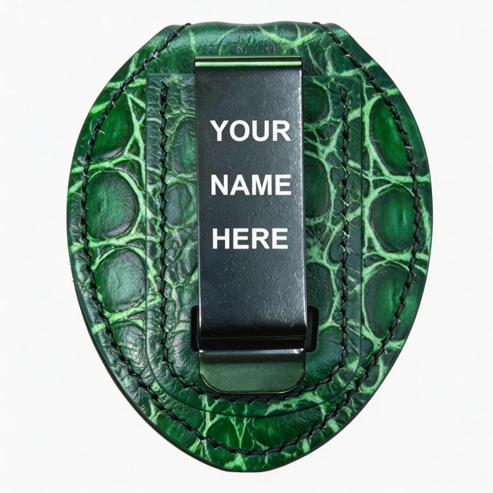 Personalized Genuine Leather Oval Police Badge Holder - SP001 Case with Belt Clip & Neck Chain