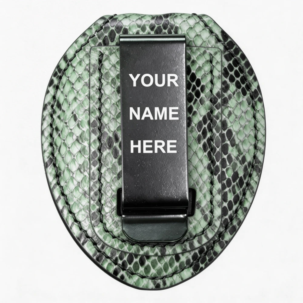Personalized Genuine Leather Oval Police Badge Holder - S002 Case with Belt Clip & Neck Chain