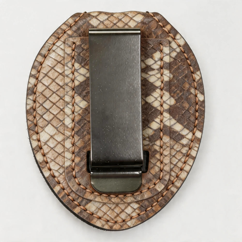Personalized Genuine Leather Oval Police Badge Holder - P008 Case with Belt Clip & Neck Chain