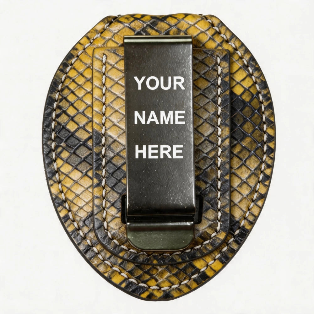 Personalized Genuine Leather Oval Police Badge Holder - P002 Case with Belt Clip & Neck Chain