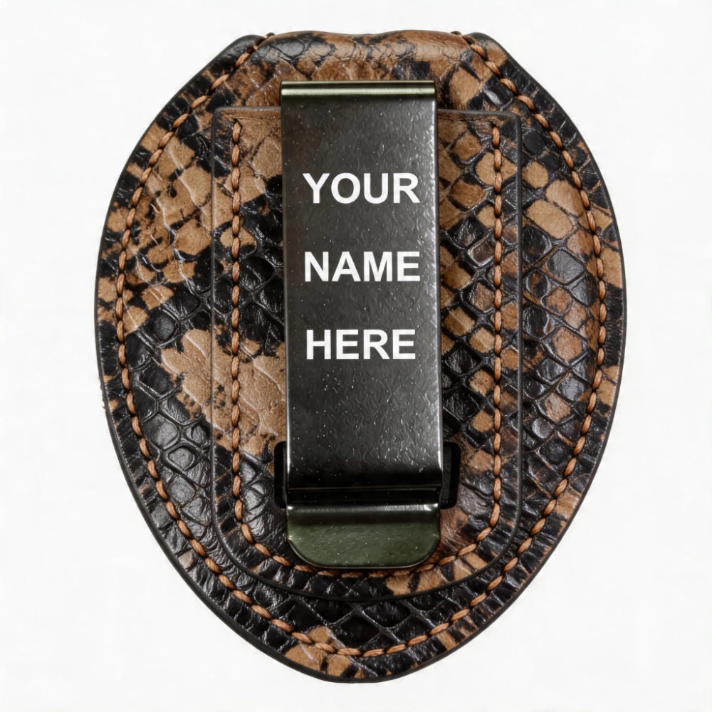 Personalized Genuine Leather Oval Police Badge Holder - P006 Case with Belt Clip & Neck Chain