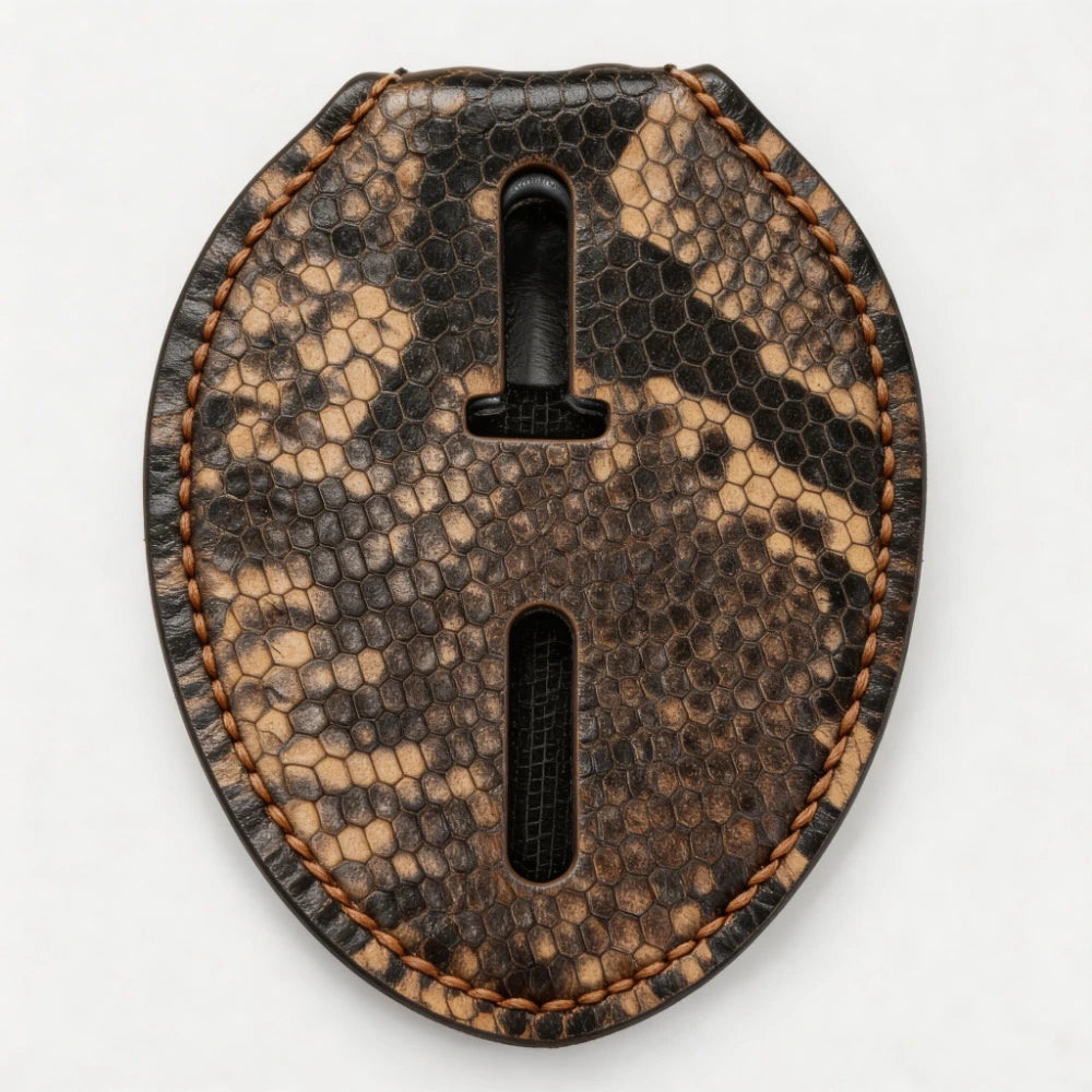 Personalized Genuine Leather Oval Police Badge Holder - P004 Case with Belt Clip & Neck Chain