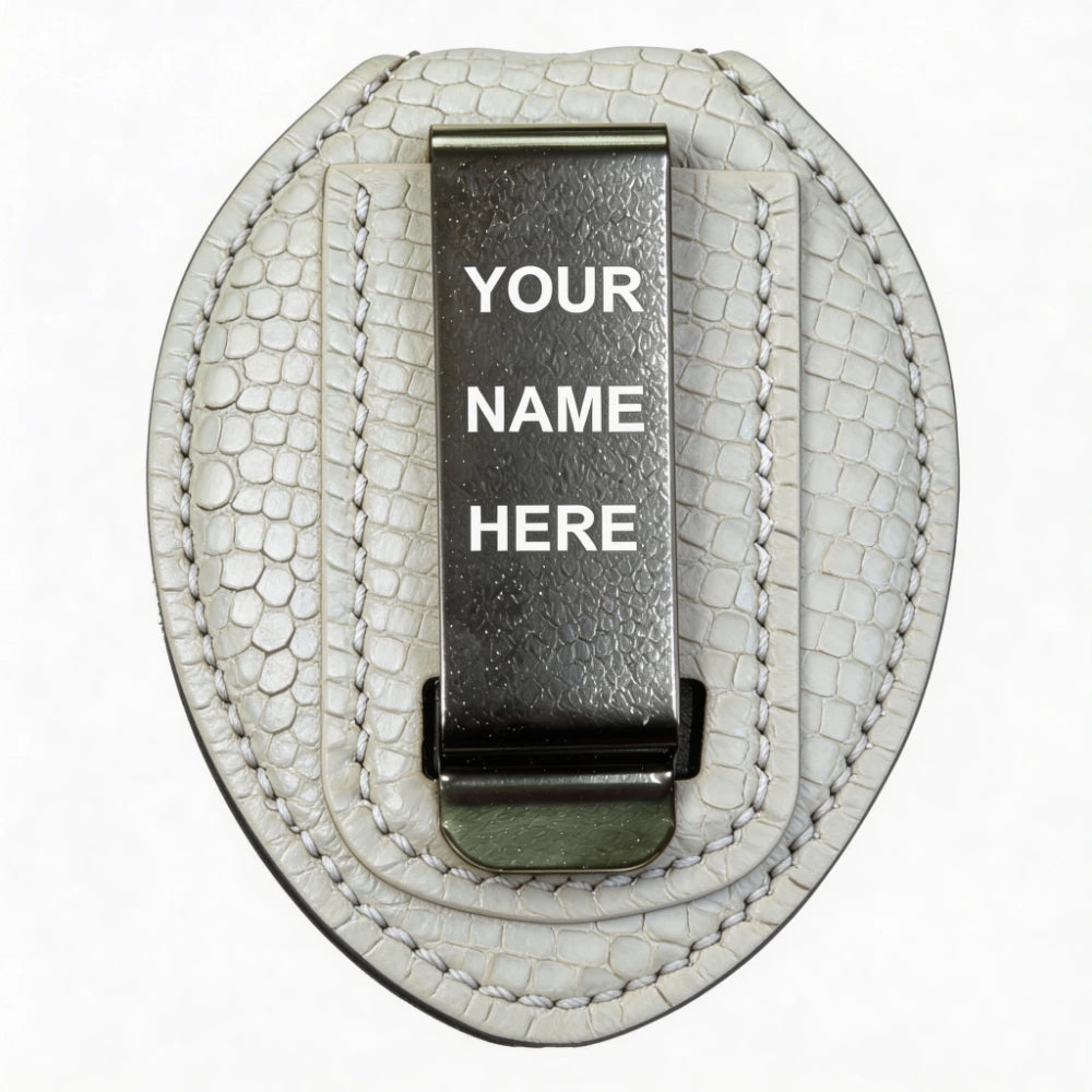 Personalized Genuine Leather Oval Police Badge Holder - L004 Case with Belt Clip & Neck Chain