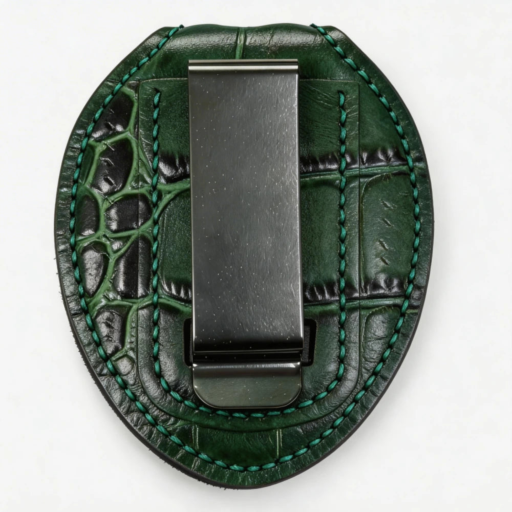 Personalized Genuine Leather Oval Police Badge Holder - C005 Case with Belt Clip & Neck Chain