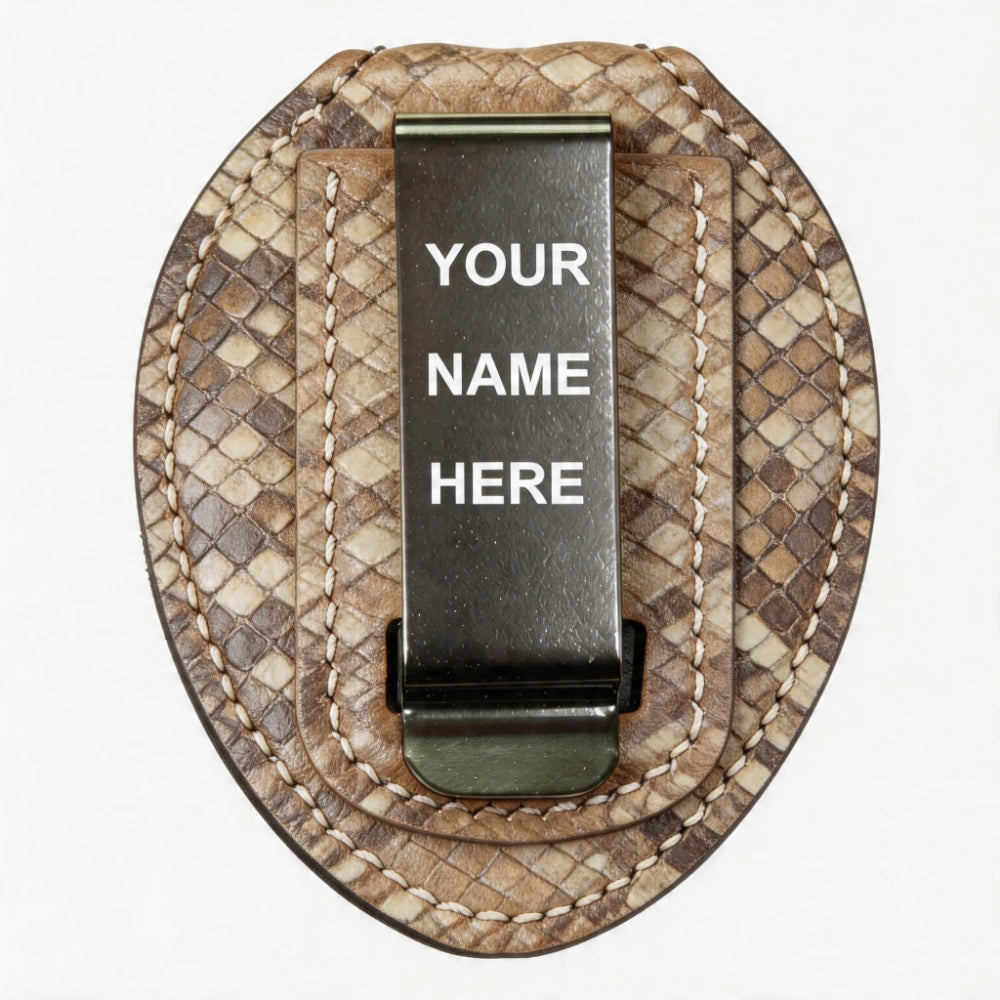 Personalized Genuine Leather Oval Police Badge Holder - P008 Case with Belt Clip & Neck Chain