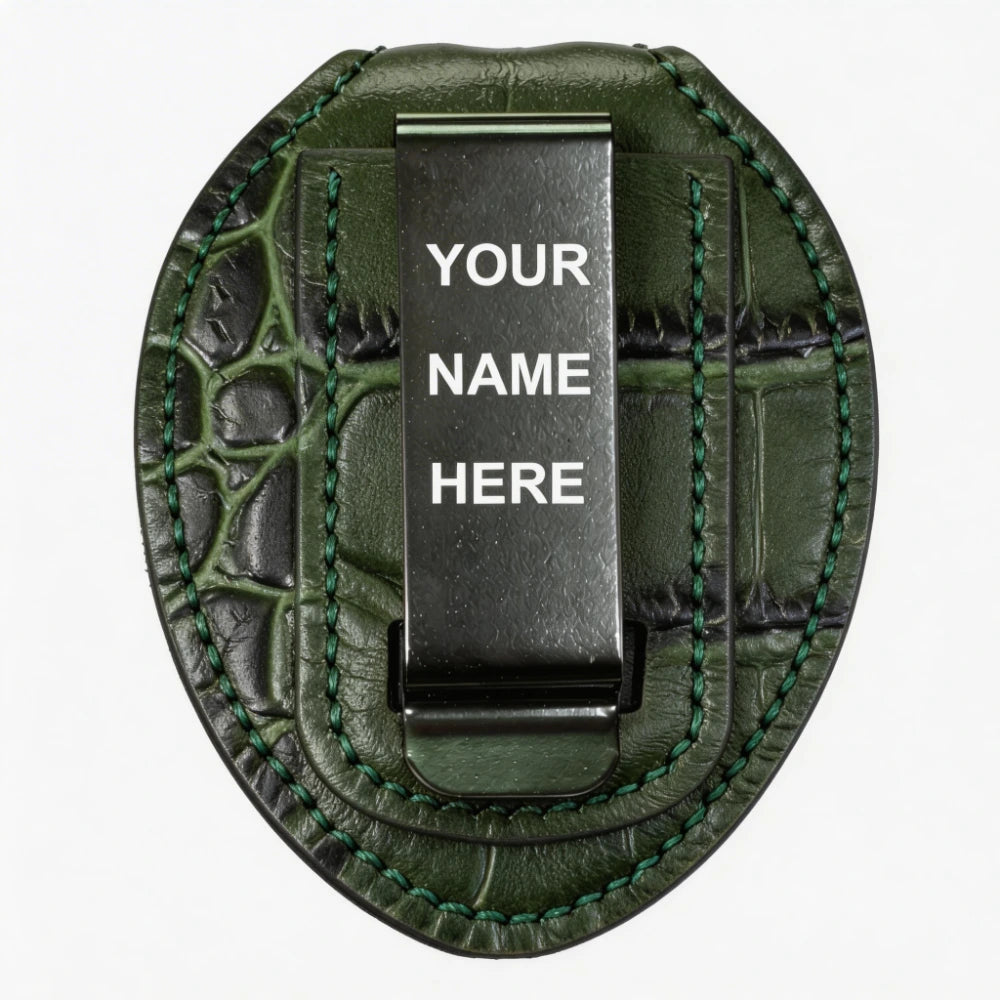Personalized Genuine Leather Oval Police Badge Holder - C005 Case with Belt Clip & Neck Chain