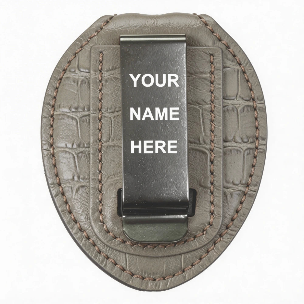 Personalized Genuine Leather Oval Police Badge Holder - B007 Case with Belt Clip & Neck Chain