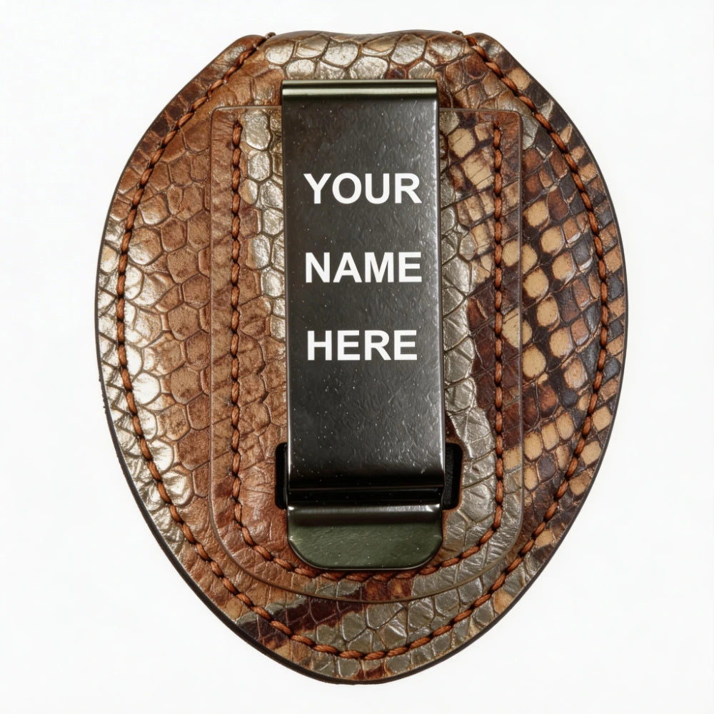 Personalized Genuine Leather Oval Police Badge Holder - S007 Case with Belt Clip & Neck Chain