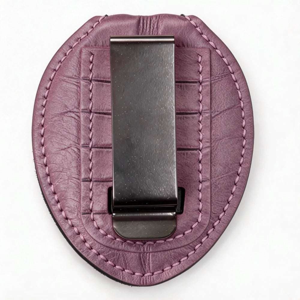 Personalized Genuine Leather Oval Police Badge Holder - C004 Case with Belt Clip & Neck Chain