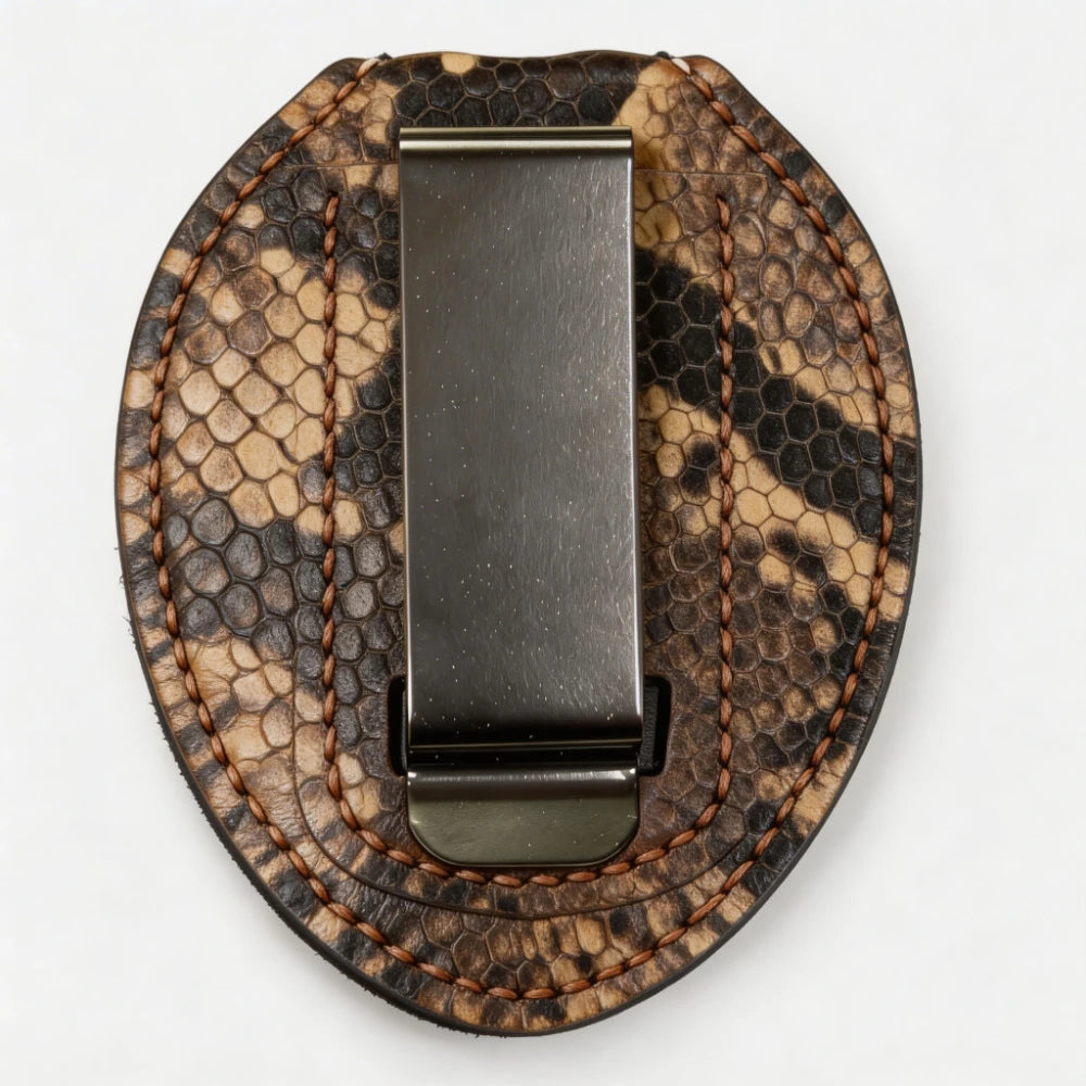 Personalized Genuine Leather Oval Police Badge Holder - P004 Case with Belt Clip & Neck Chain