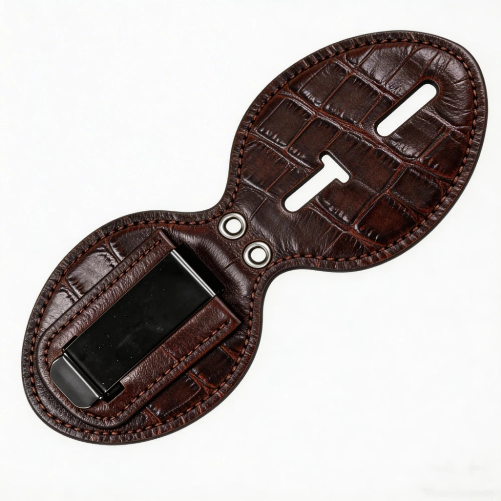 Personalized Genuine Leather Oval Police Badge Holder - B003 Case with Belt Clip & Neck Chain