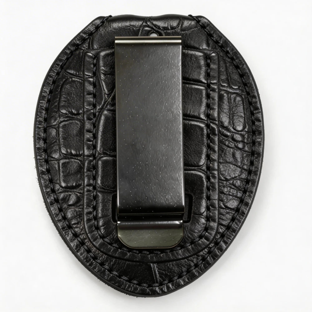 Personalized Genuine Leather Oval Police Badge Holder - C001 Case with Belt Clip & Neck Chain