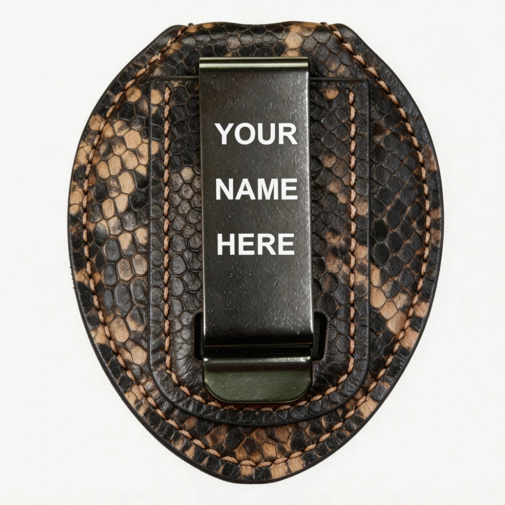 Personalized Genuine Leather Oval Police Badge Holder - P004 Case with Belt Clip & Neck Chain