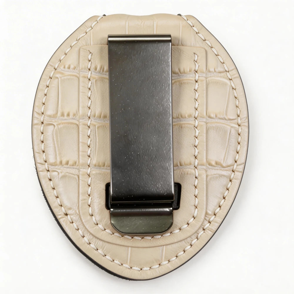 Personalized Genuine Leather Oval Police Badge Holder - B008 Case with Belt Clip & Neck Chain